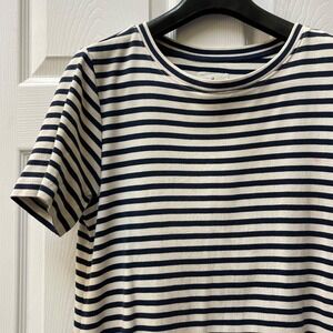 Lou & Grey Women's Size Medium Striped Midi Tee Dress Navy Blue White Nautical